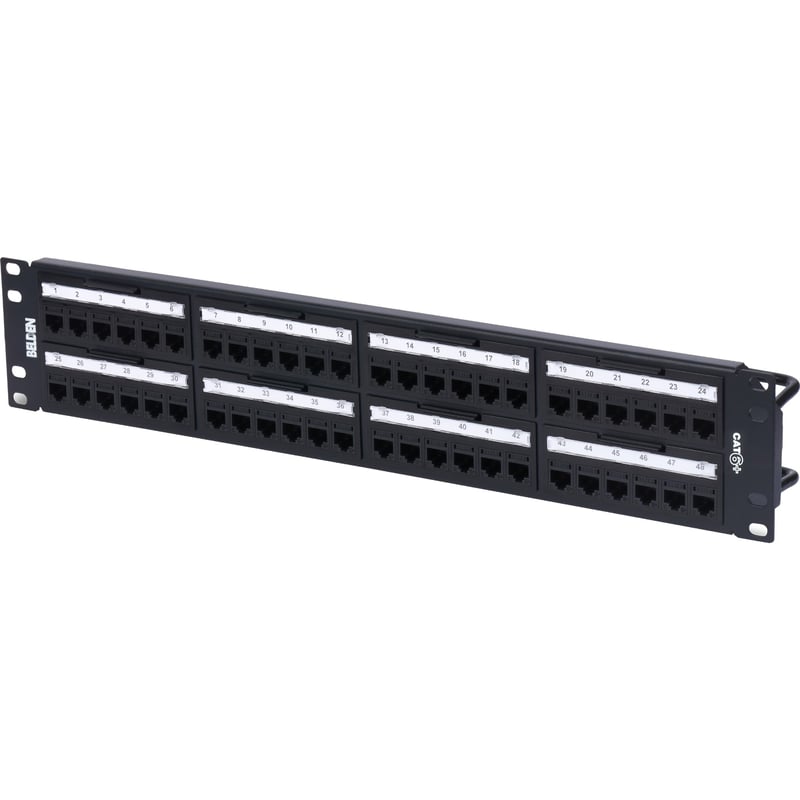 CAT6+ REVCONNECT PATCH PANEL 48-PORT, 2U, BLACK (PRELOADED)