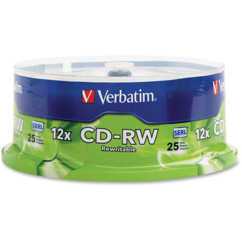 Verbatim CD-RW 700MB 4X-12X High Speed with Branded Surface - 25pk Spindle - Thumbnail 1