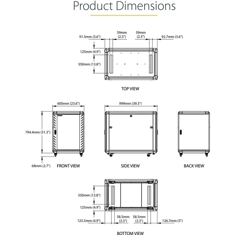 StarTech.com 4-Post 15U Server Rack Cabinet, 19" Data Rack Cabinet for Computer / IT Equipment, Home Network Rack, Half Height Server Rack - Thumbnail 4