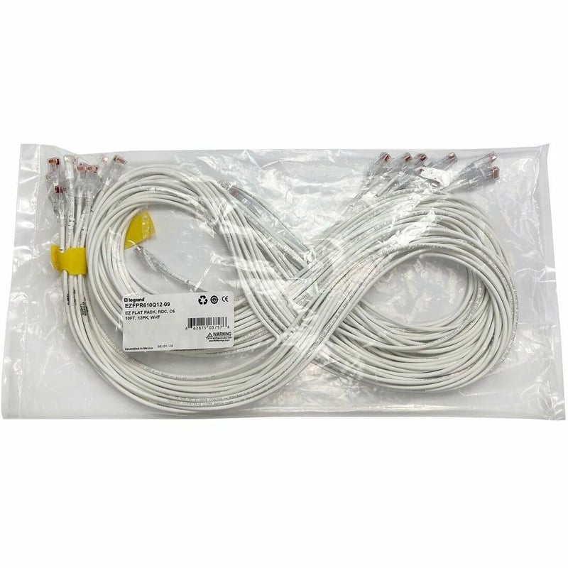 Ortronics EZ Patch Flat Pack Clarity CAT6A 7FT, 12 Pack, White
