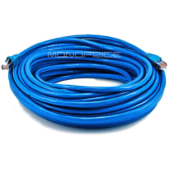 Monoprice 75FT 24AWG Cat6A 500MHz STP Ethernet Bare Copper Network Cable - Blue - Thumbnail 1