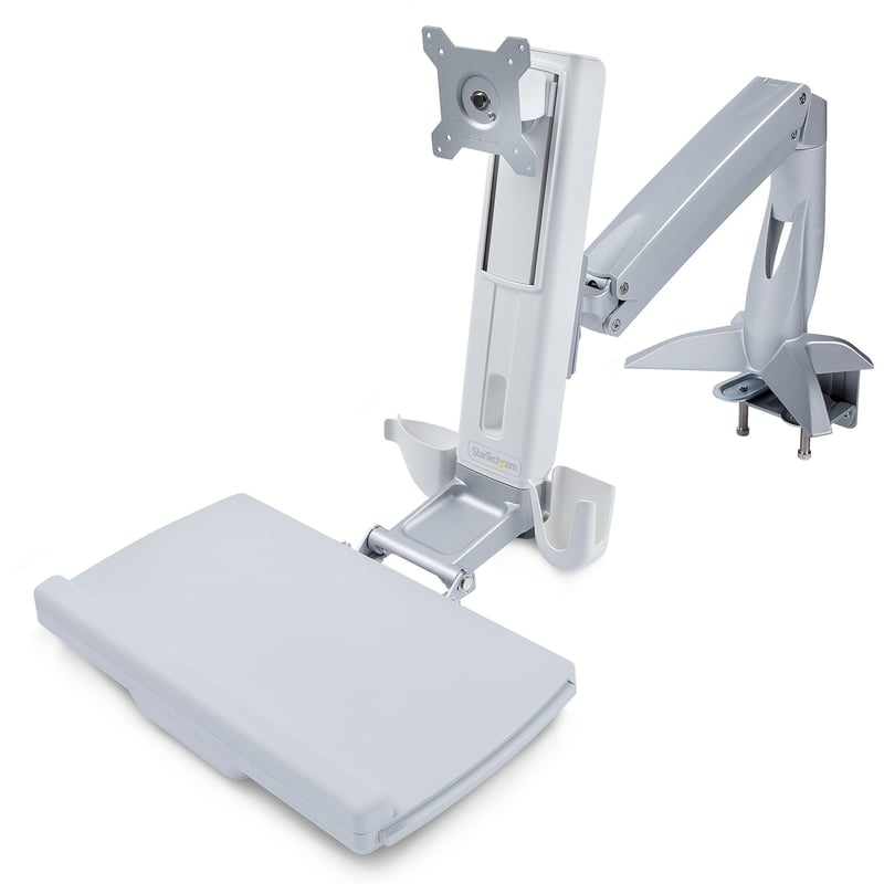 StarTech.com Sit-Stand Monitor Arm, Keyboard Tray, Desk Mount Sit-Stand Workstation up to 27 inch VESA Display, Standing Desk Converter - Thumbnail 1