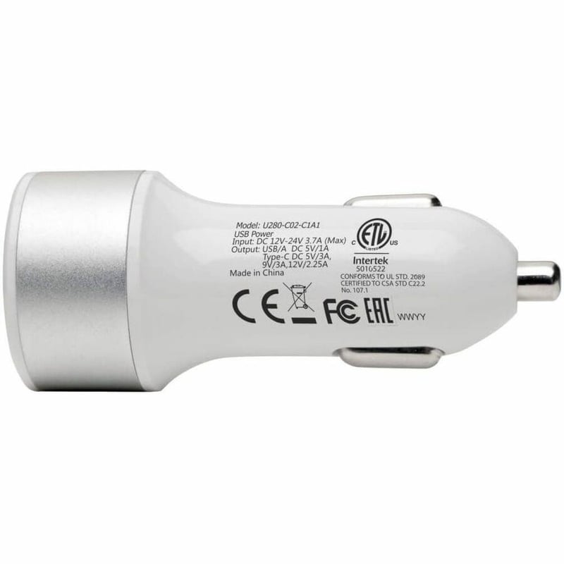 Tripp Lite by Eaton Dual-Port USB Car Charger with PD Charging - USB Type C (27W) & USB Type A (5V 1A/5W) UL 2089 - Thumbnail 5