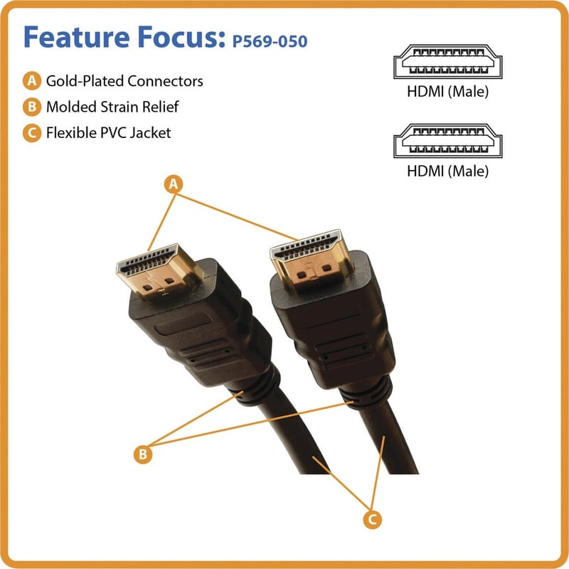 Eaton Tripp Lite Series Standard Speed HDMI Cable with Ethernet, Digital Video with Audio (M/M), 50 ft. (15.24 m) - Thumbnail 2