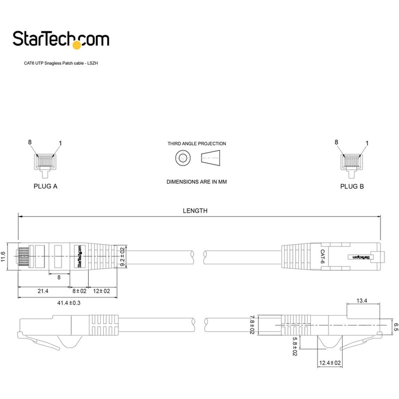 StarTech.com 4.6m(15ft) CAT6 Ethernet Cable, LSZH (Low Smoke Zero Halogen) 10 GbE Snagless 100W PoE UTP RJ45 Black Network Patch Cord ETL - Thumbnail 2