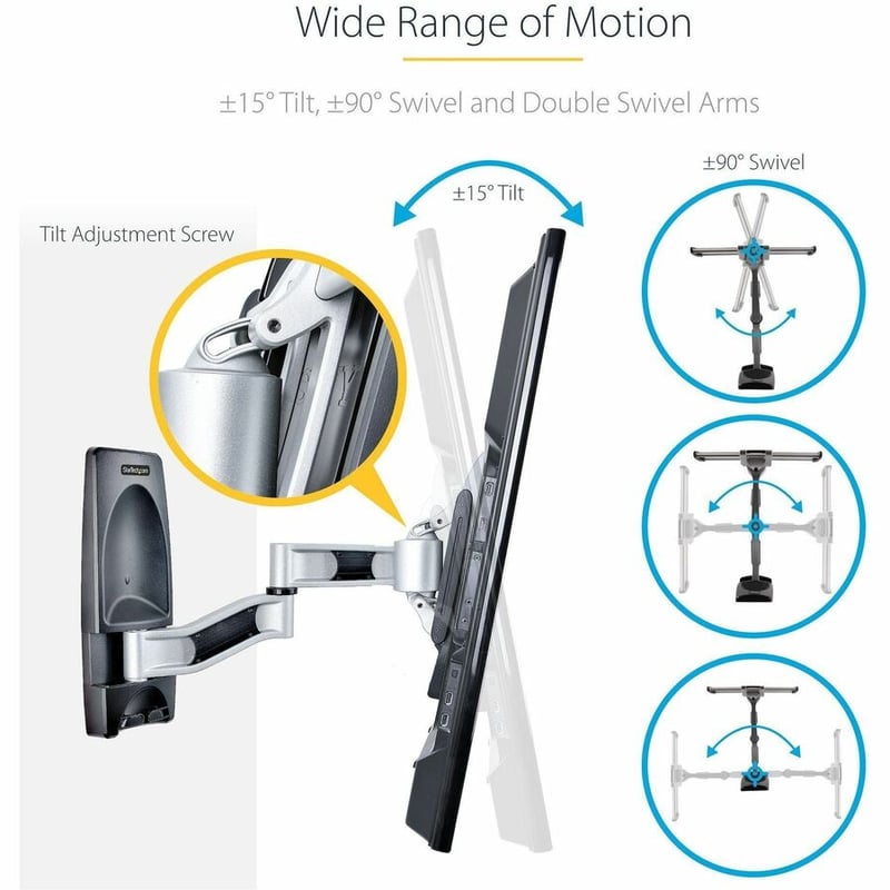 StarTech.com Articulating TV Wall Mount, VESA Wall Mount TV Bracket for 65 inch/99lb/Curved TVs, Corner Adjustable Low Profile Wall Mount - Thumbnail 4