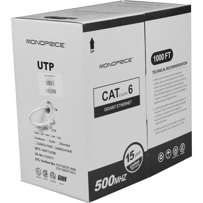 CAT6 UTP STRANDED (CM) 1000FT - WHITE - Thumbnail 1