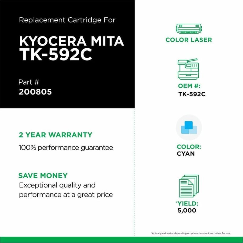 Clover Imaging Non-OEM New Cyan Toner Cartridge for Kyocera TK-592 - Thumbnail 2