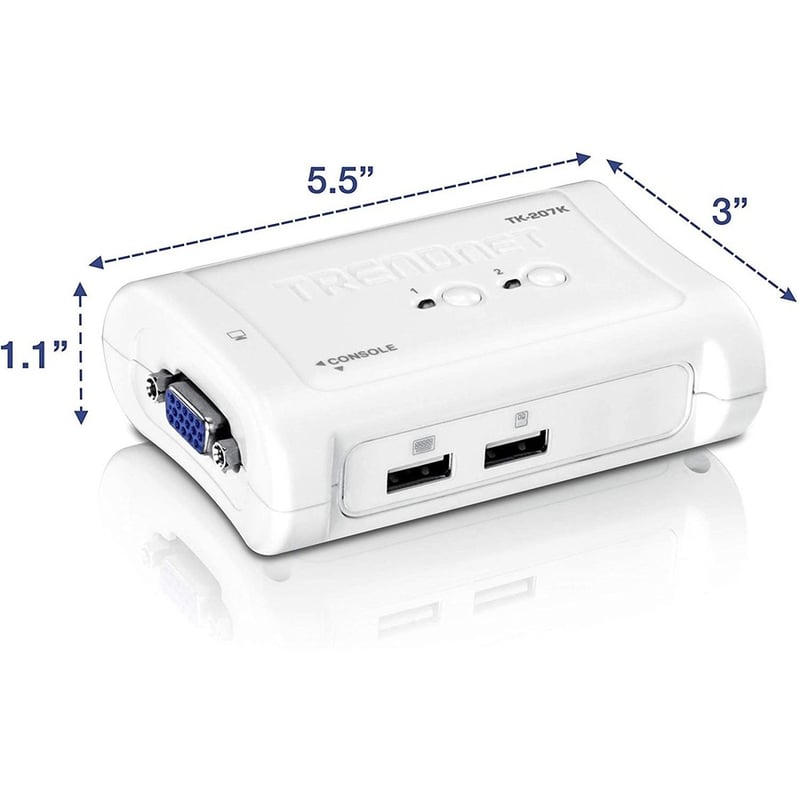 TRENDnet 2-Port USB KVM Switch And Cable Kit, 2048 x 1536 Resolution, Device Monitoring, Auto-Scan, Audible Feedback, USB 1.1, Compliant With Windows And Linux, Hot-Pluggable, White, TK-207K - Thumbnail 4