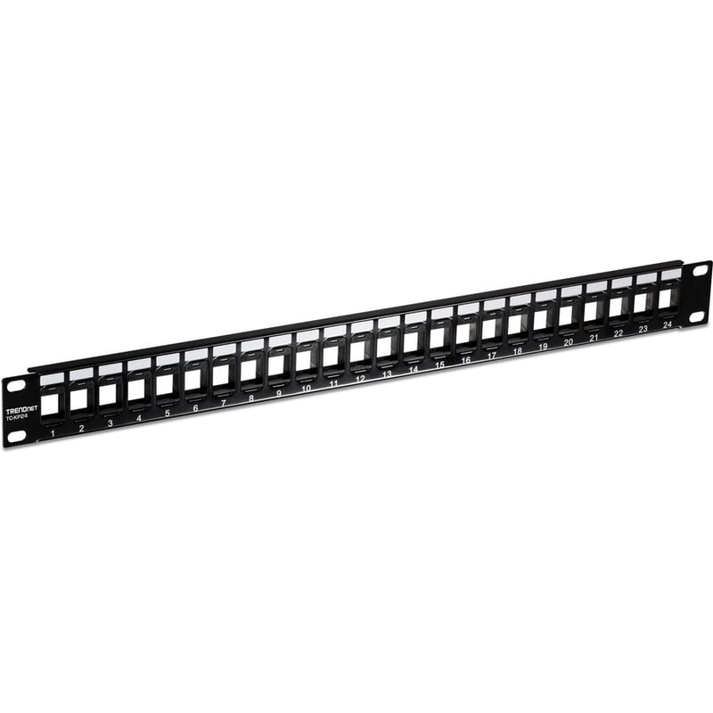 TRENDnet 24-Port Blank Keystone 1U Patch Panel, 1U 19" Metal Rackmount Housing, Recommended With TC-K25C6 & TC-K50C6 Cat6 Keystone Jacks (Sold Separately), Black, TC-KP24 - Thumbnail 2