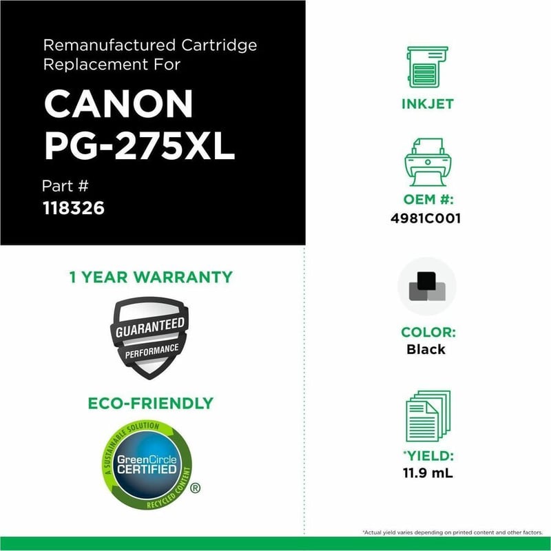 Clover Imaging Remanufactured High Yield Black Ink Cartridge for Canon PG-275XL (4981C001) - Thumbnail 3