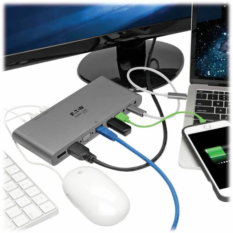 Tripp Lite by Eaton USB C Docking Station w/ USB A/C Hub, HDMI, VGA, DisplayPort, Gbe, 100W PD Charging 4K@30Hz Thunderbolt 3, USB Type C, USB-C, USB Type-C - Thumbnail 3