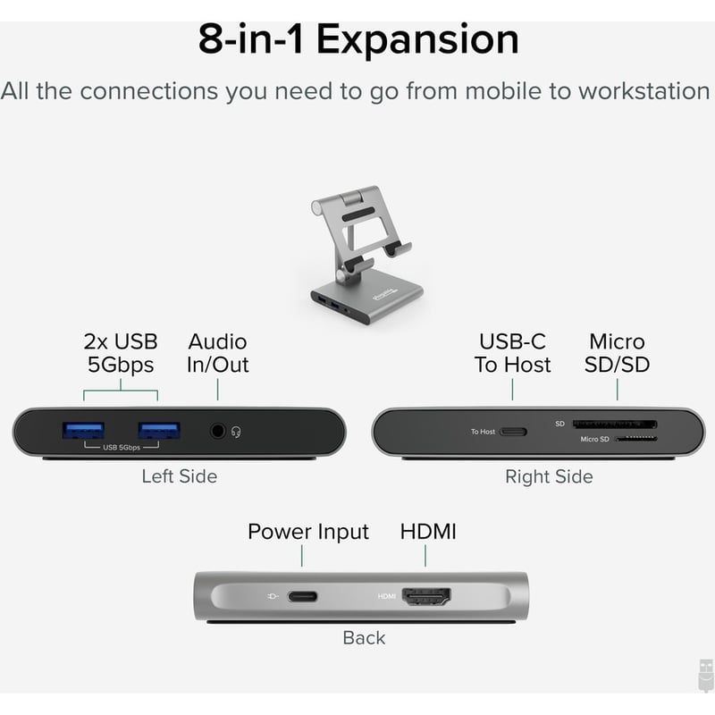 Plugable 8-in-1 USB C Docking Station for iPad with Stand, 100W Pass-through Charging USB-C Hub - Thumbnail 3