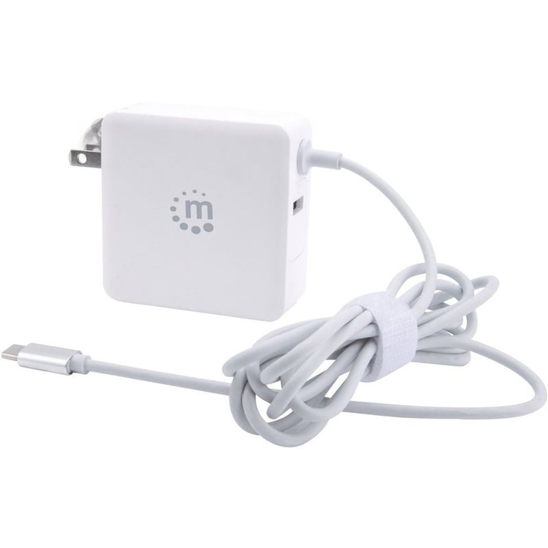 Manhattan Wall/Power Charger (Euro 2-pin), USB-C and USB-A ports, USB-C Output: 60W / 3A, USB-A Output: 2.4A, USB-C 1m Cable Built In, White, Three Year Warranty, Box - Thumbnail 4