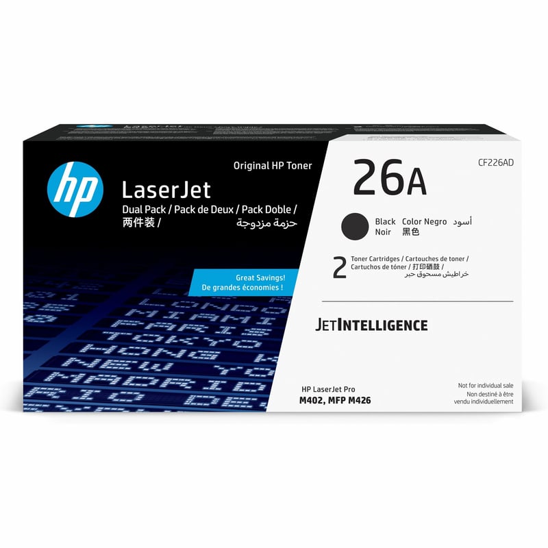 HP 26A Original Average Yield Laser Toner Cartridge - Dual Pack - Black - 2 / Carton - Thumbnail 1