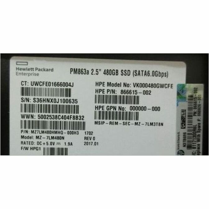 HPE Sourcing 480 GB Solid State Drive - 2.5" Internal - SATA (SATA/600) - Read Intensive - Thumbnail 5