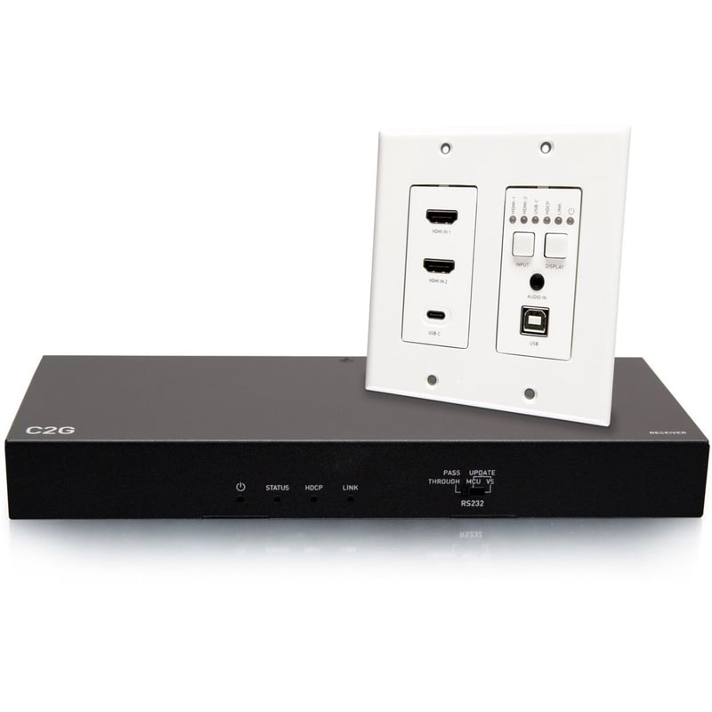 C2G HDBaseT Dual 4K HDMI Extender + USB C, 3.5mm and USB B to A over Cat - HDMI Wall Plate to Receiver Box - 4K 60Hz - Thumbnail 1