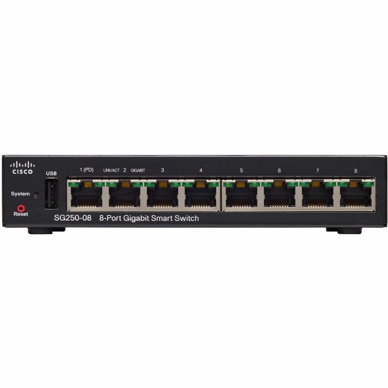 CISCO SG250-08 8-PORT GIGABIT SMART SWITCH REMANUFACTURED - Thumbnail 2