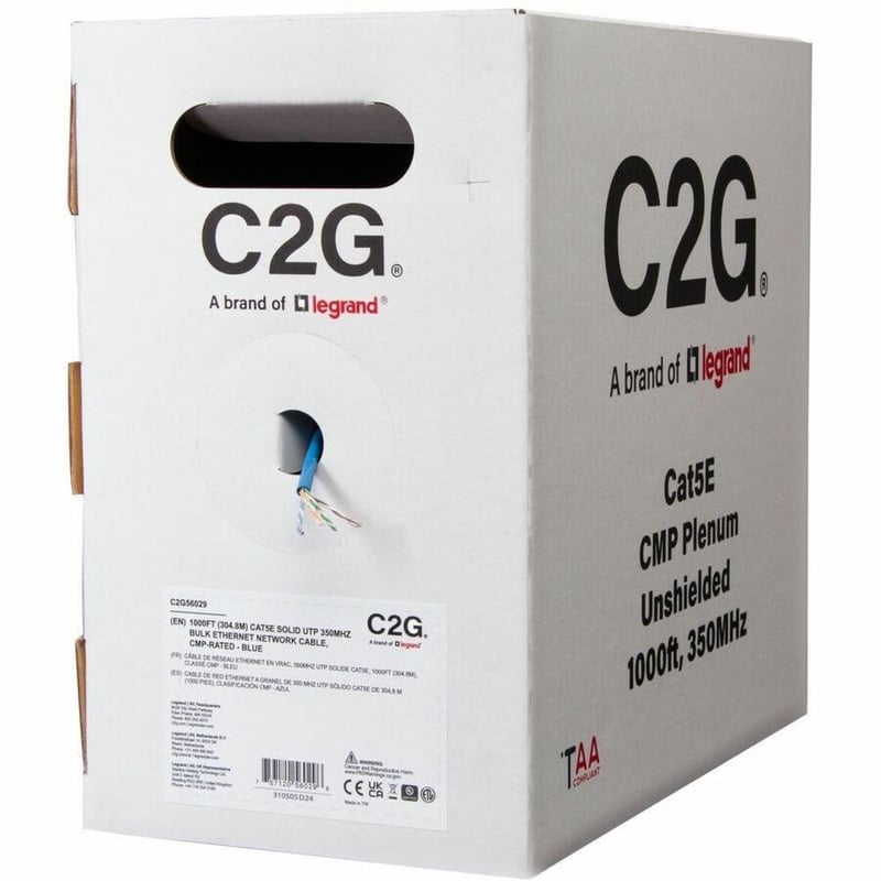 C2G 1000ft (304.8m) TAA-Compliant Cat5e Unshielded (UTP) Ethernet Cable with Solid Conductors-Plenum CMP-Rated - Blue - Thumbnail 3