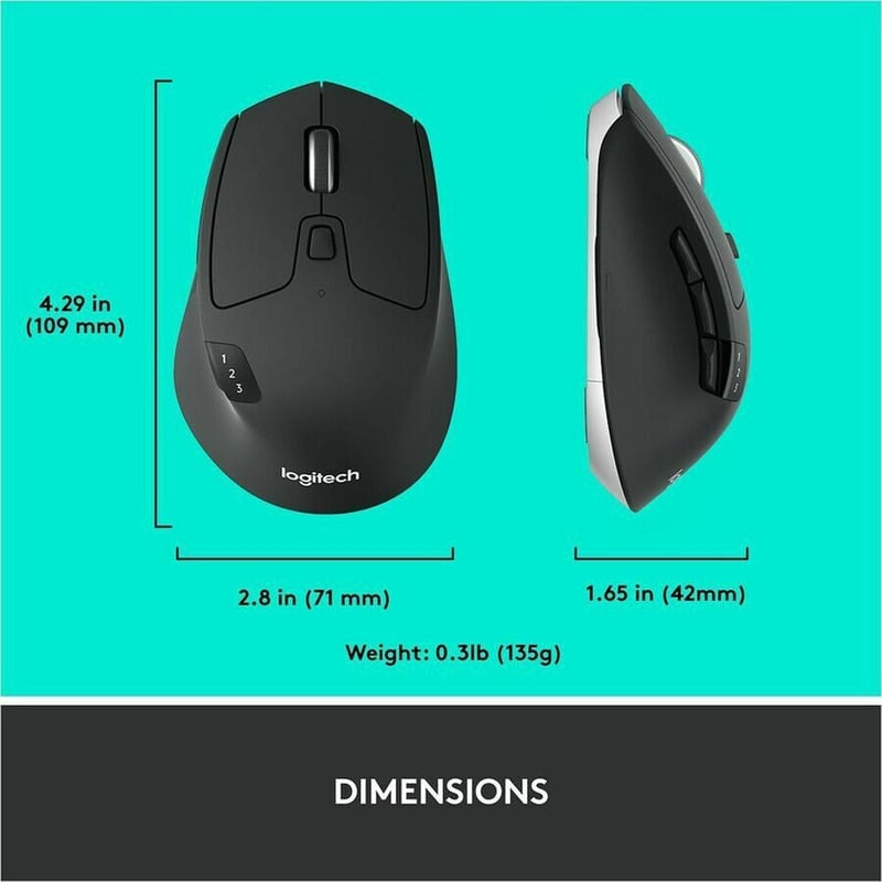 Logitech M720 Triathlon Multi-Device Wireless Mouse, Bluetooth, USB Unifying Receiver, 1000 DPI, 8 Buttons, 2-Year Battery, Compatible with Laptop, PC, Mac, iPadOS - Black - Thumbnail 4
