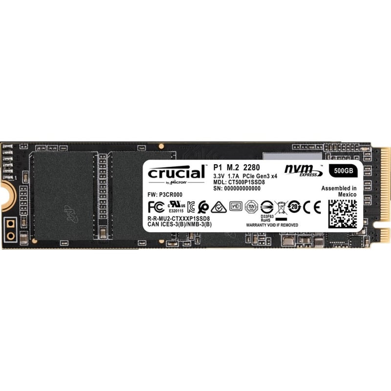 CRUCIAL 500GB QLC PCIE NVME 3.0 X4 M.2 2280 SSD - Thumbnail 1