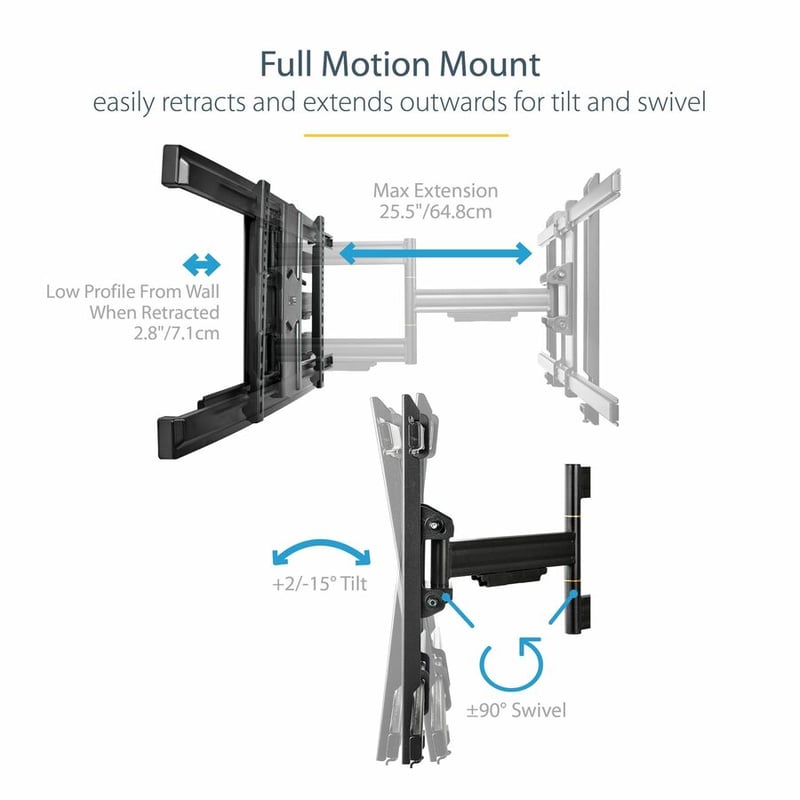 StarTech.com TV Wall Mount for up to 80" VESA Mount Displays - Low Profile Full Motion TV Mount - Heavy Duty Adjustable Articulating Arm - Thumbnail 3