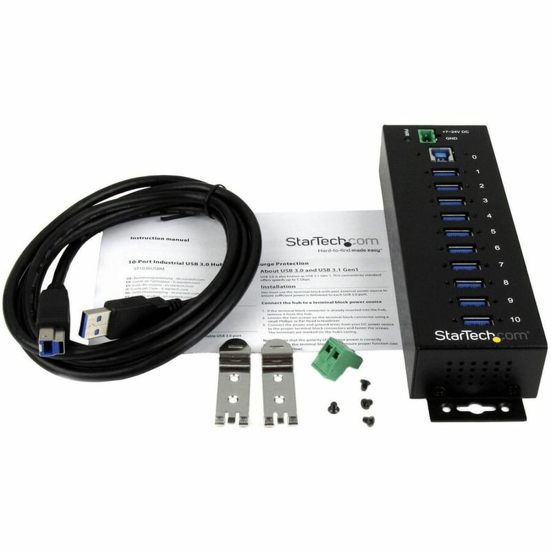 StarTech.com 10 Port Industrial USB 3.0 Hub - ESD and Surge Protection - DIN Rail or Surface-Mountable Metal Housing - Thumbnail 4