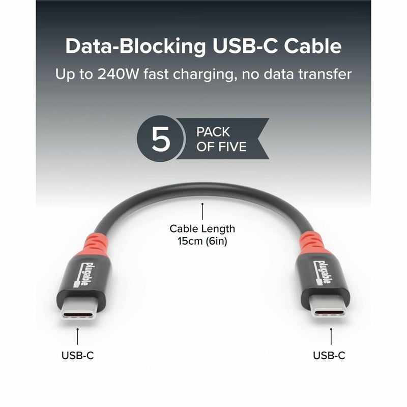 PLUGABLE 5-PACK USB-C CABLES 240W CHARGING WITH DATA BLOCKING - Thumbnail 2