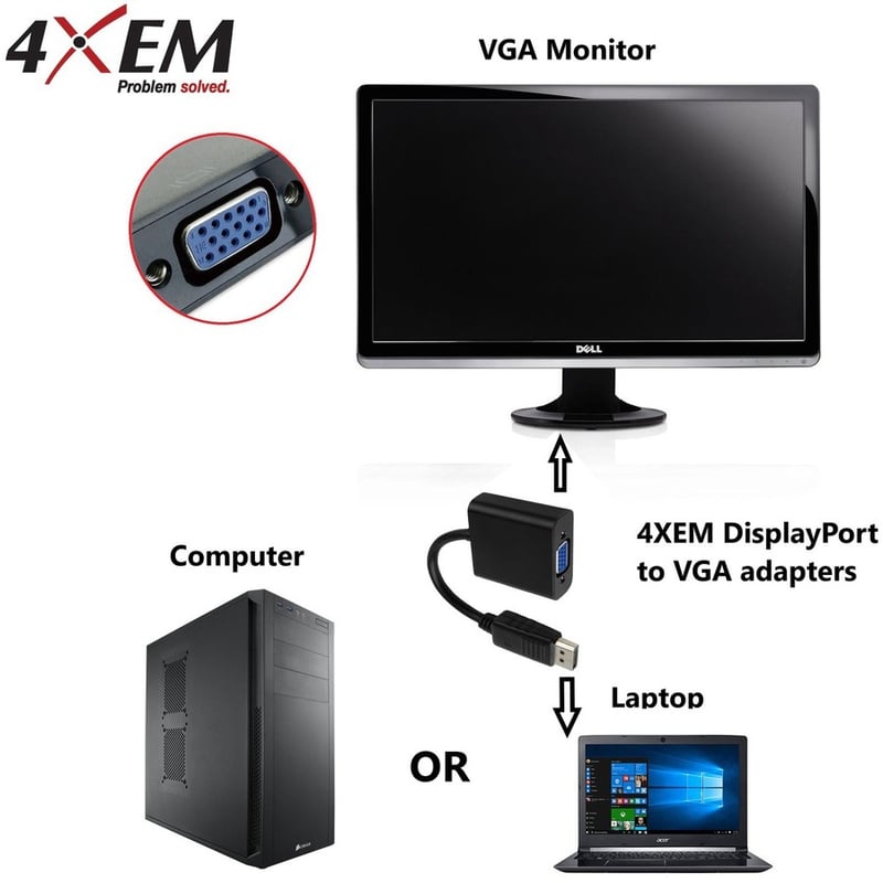 4XEM 10 Inch DisplayPort To VGA Adapter Cable - Thumbnail 5