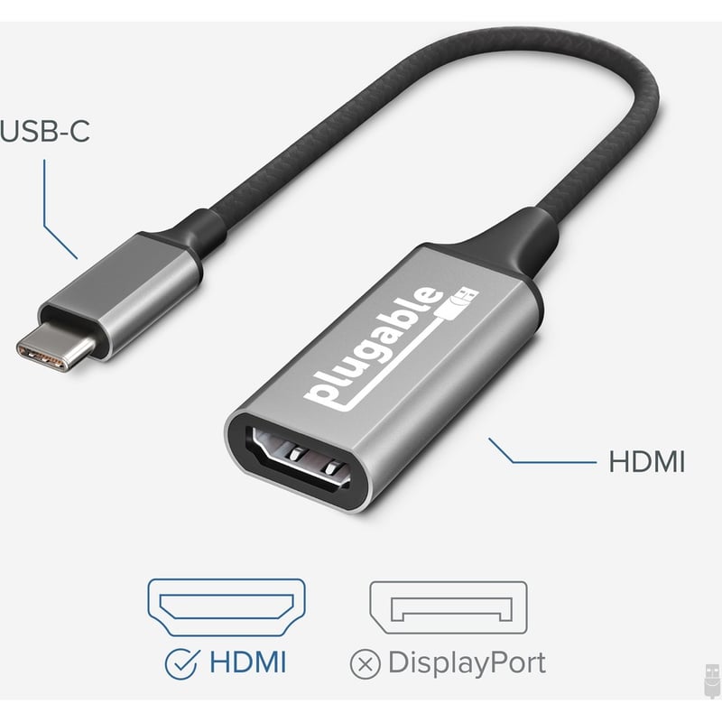 Plugable USB C to HDMI 2.0 Adapter Compatible with 2018 iPad Pro, 2018 MacBook Air, 2018 MacBook Pro, Dell XPS 13 & 15, Thunderbolt 3 Ports & More - Thumbnail 2