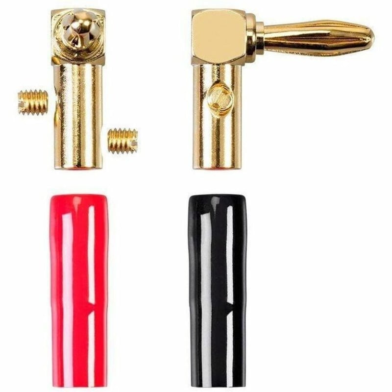 MONOPRICE 2 PAIR RIGHT ANGLE 24K GOLD PLATED BANANA SPEAKER WIRE CABLE SCREW PLU - Thumbnail 4