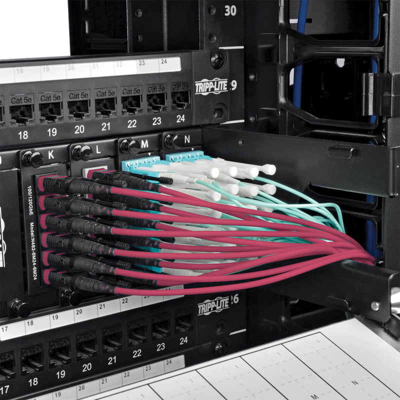 Eaton Tripp Lite Series 100G MTP/MPO Multimode OM4 Plenum-Rated Fiber Optic Cable (F/F), 12 Fiber, 40/100GBASE-SR4, Push/Pull Tabs, Magenta, 10 m - Thumbnail 2