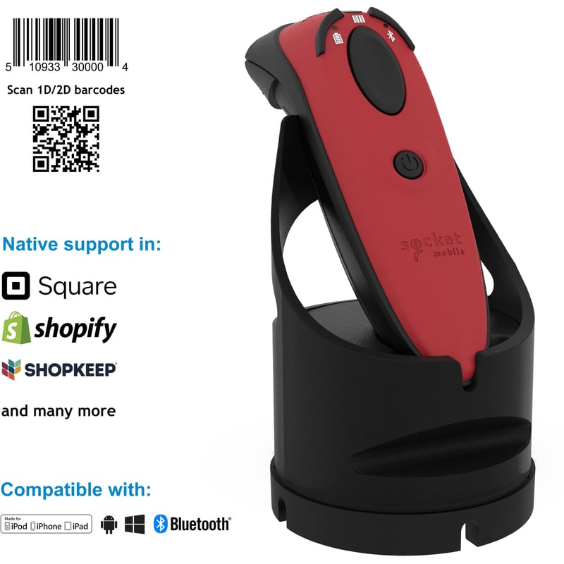 Socket Mobile DuraScan D740, Universal Barcode Scanner, Red & Charging Dock - Thumbnail 1