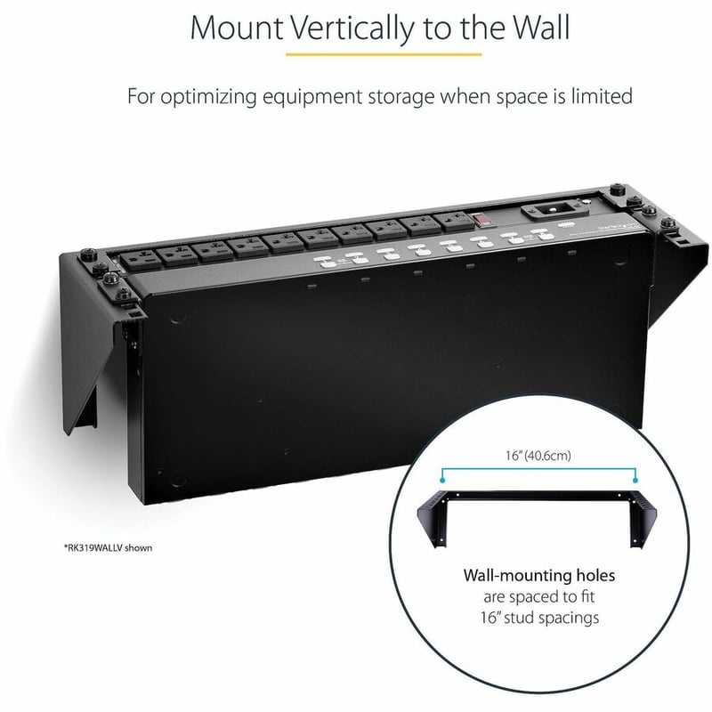 StarTech.com 3U 19" Wall Mount Vertical Rack Bracket, Patch Panel Wall Mount Bracket for AV/IT Equipment, 3U Rack for Cabinet/Server Room - Thumbnail 3