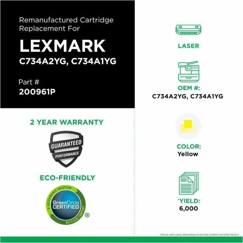 Clover Imaging Remanufactured Yellow Toner Cartridge for Lexmark C734/C736/X734 - Thumbnail 3