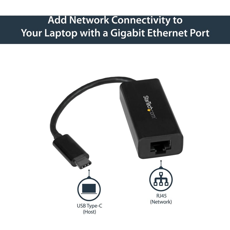 StarTech.com USB C to Gigabit Ethernet Adapter - Thunderbolt 3 - 10/100/1000Mbps - Black - Thumbnail 4