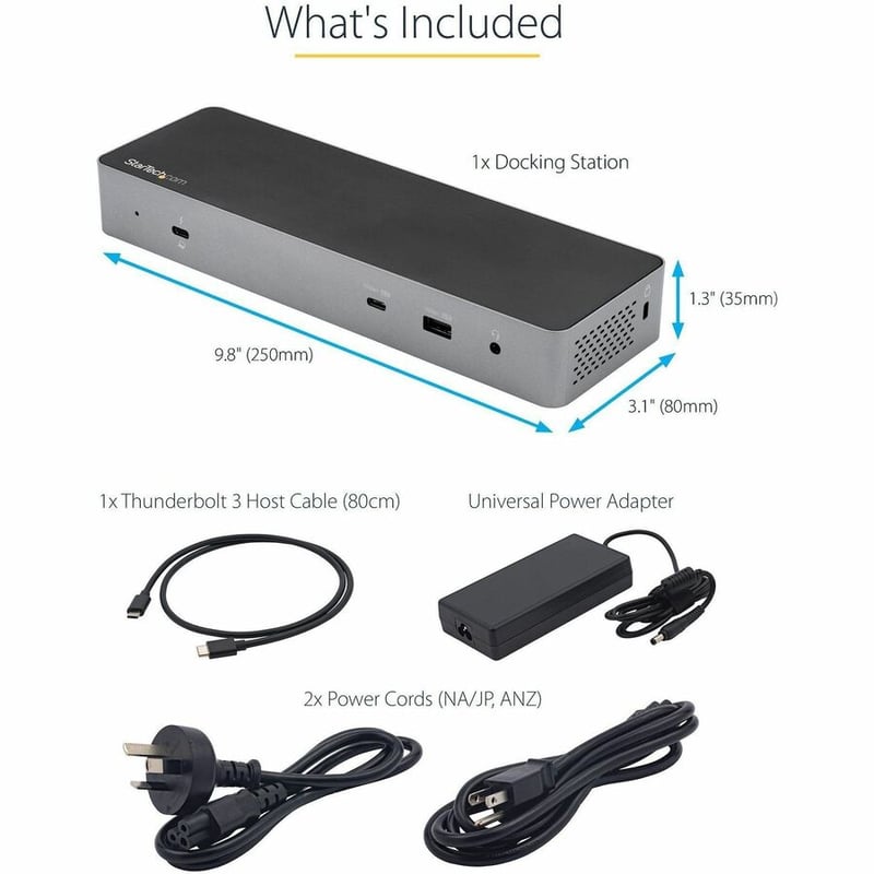StarTech.com Thunderbolt 3 Dock w/USB-C Host Compatibility - Dual 4K 60Hz DP 1.4 or HDMI TB3/USB-C Docking Station - 1x 8K - 96W PD/5xUSB - Thumbnail 3