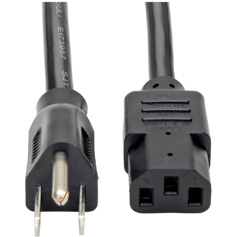 Eaton Tripp Lite Series Computer Power Cord, NEMA 5-15P to C13 - Heavy-Duty, 15A, 125V, 14 AWG, 12 ft. (3.66 m), Black - Thumbnail 1