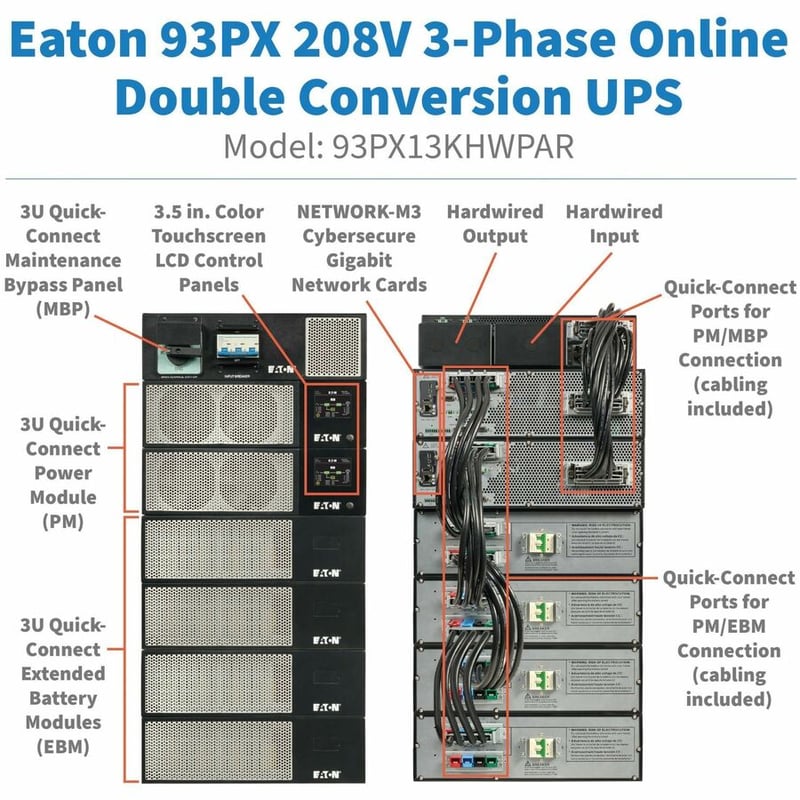93PX 13000VA 13000W N+1 208V 3- CE BYPASS NETWORK CARDS EXT RUN 21U - Thumbnail 5