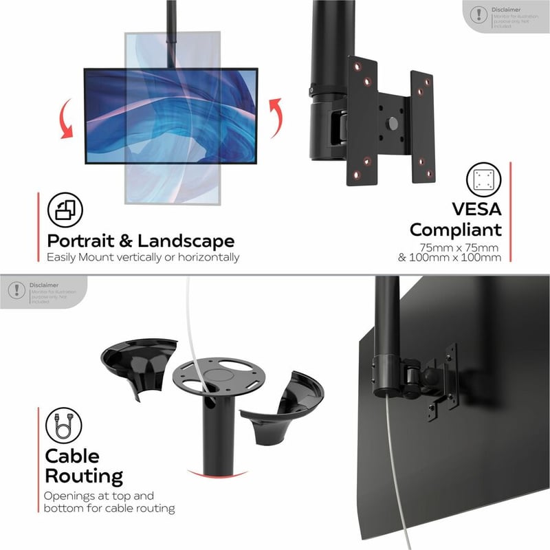 CTA Digital Height-Adjustable Ceiling Mount for Monitors and TVs - Thumbnail 4