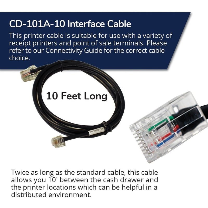apg Printer Interface Cable | CD-101A-10 Cable for Cash Drawer to Printer | 1 x RJ-12 Male - 1 x RJ-45 Male | Connects to EPSON and Star Printers | 10' Length - Thumbnail 3