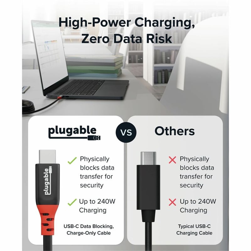 PLUGABLE USB-C CHARGING CABLE 240W WITH DATA BLOCKING 2 METER - Thumbnail 5