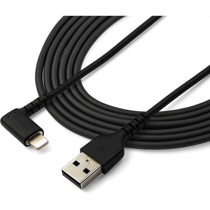StarTech.com 2m USB A to Lightning Cable iPhone iPad Durable Right Angled 90 Degree Black Charger Cord w/Aramid Fiber Apple MFI Certified - Thumbnail 5