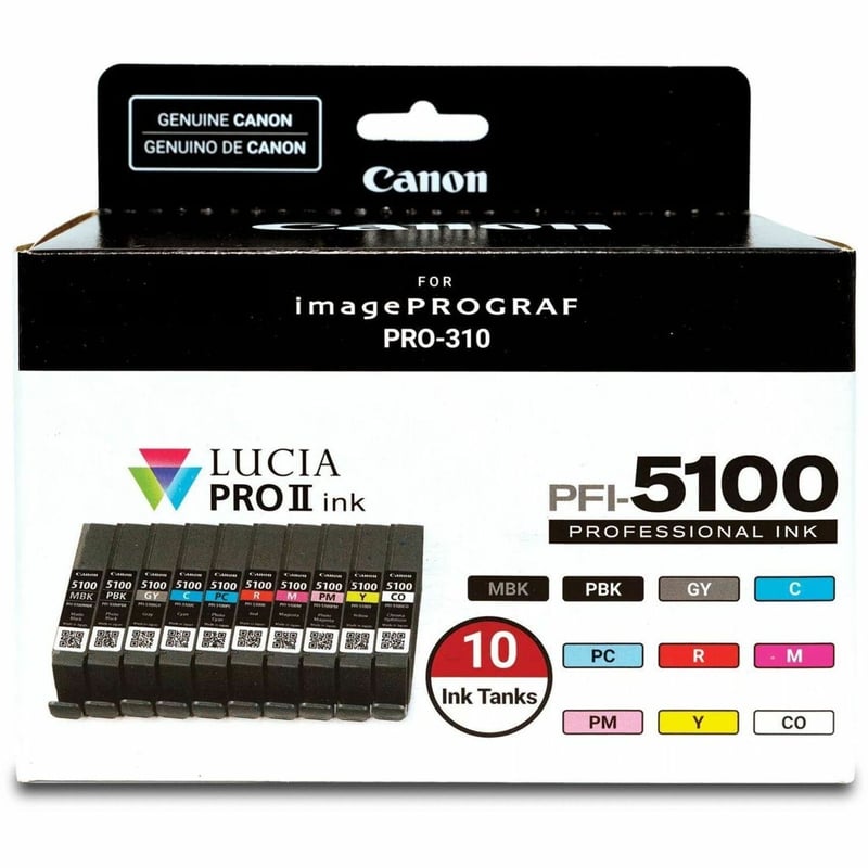 Canon Lucia PRO II PFI-5100 Original Inkjet Ink Cartridge - Value Pack - Matte Black, Photo Black, Gray, Cyan, Photo Cyan, Magenta, Photo Magenta, Yellow, Red, Chroma Optimizer Pack - Thumbnail 1