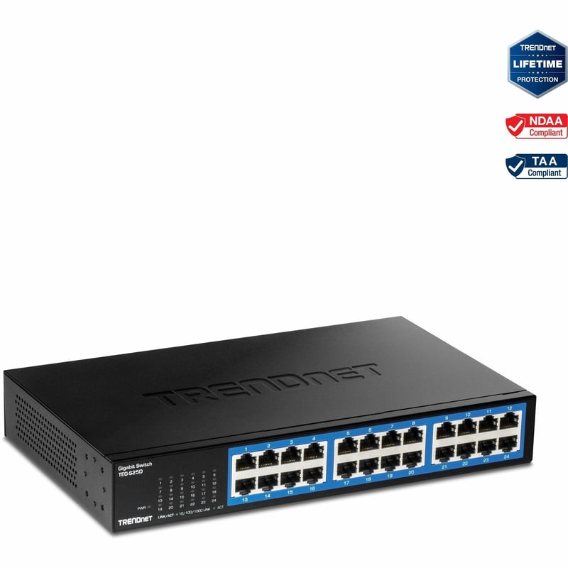 TRENDnet 24-Port Gigabit Switch, TEG-S25, 24 x Gigabit RJ-45 Ports, 48Gbps Switching Capacity, Fanless Design, Metal Enclosure, Internal Power Supply, Lifetime Protection, Black - Thumbnail 1