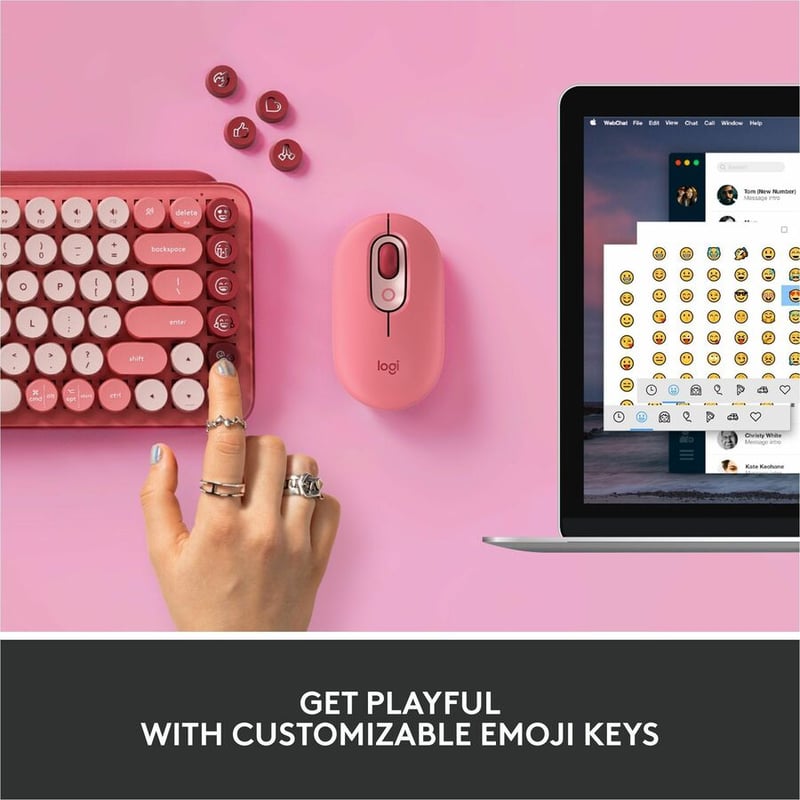 Logitech POP Keys Wireless Mechanical Keyboard With Emoji Keys - Heartbreaker Rose - Thumbnail 3
