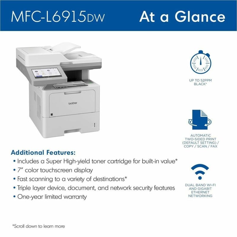Brother MFC-L6915DW Wireless Laser Multifunction Printer - Monochrome - Thumbnail 2
