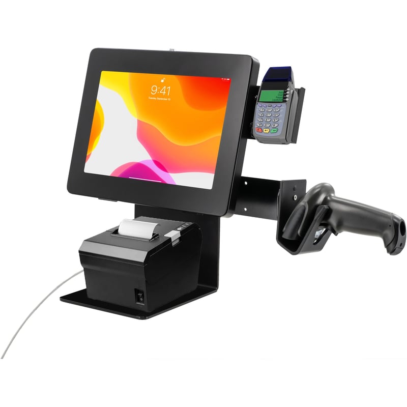 CTA Digital POS Station with Printer Stand, Magnetic Scanner, Card Reader Holder, and Black Universal Security Enclosure - Thumbnail 1
