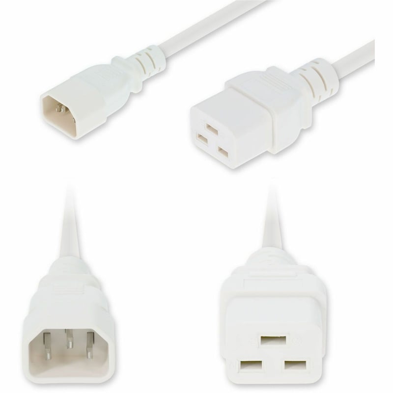 AddOn 1ft C14 Male to C19 Female Industrial Grade 14 AWG 250V at 15A PVC SJT (Service Junior Thermoplastic) White Power Cable