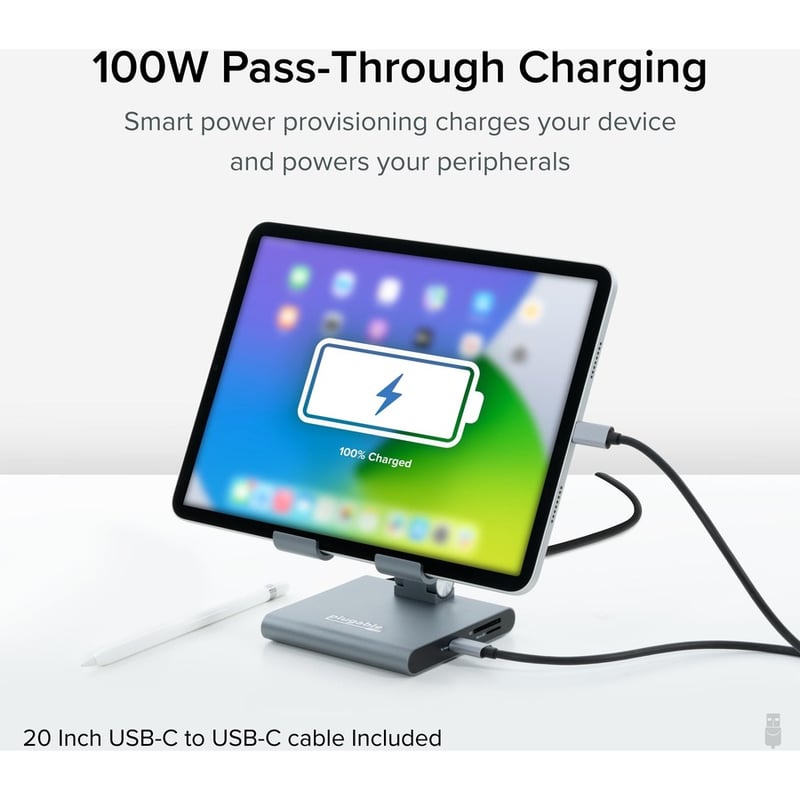 Plugable 8-in-1 USB C Docking Station for iPad with Stand, 100W Pass-through Charging USB-C Hub - Thumbnail 4